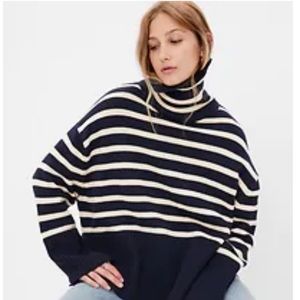 GAP oversized turtleneck sweater Navy Blue Stripe xs Petite